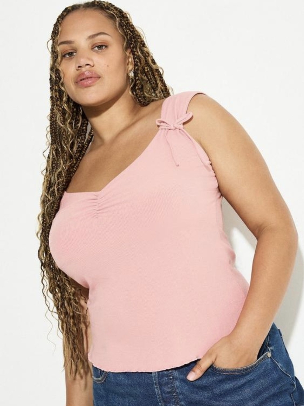 Torrid NWT Pink Ribbed Tie-Shoulder Tank Size 1